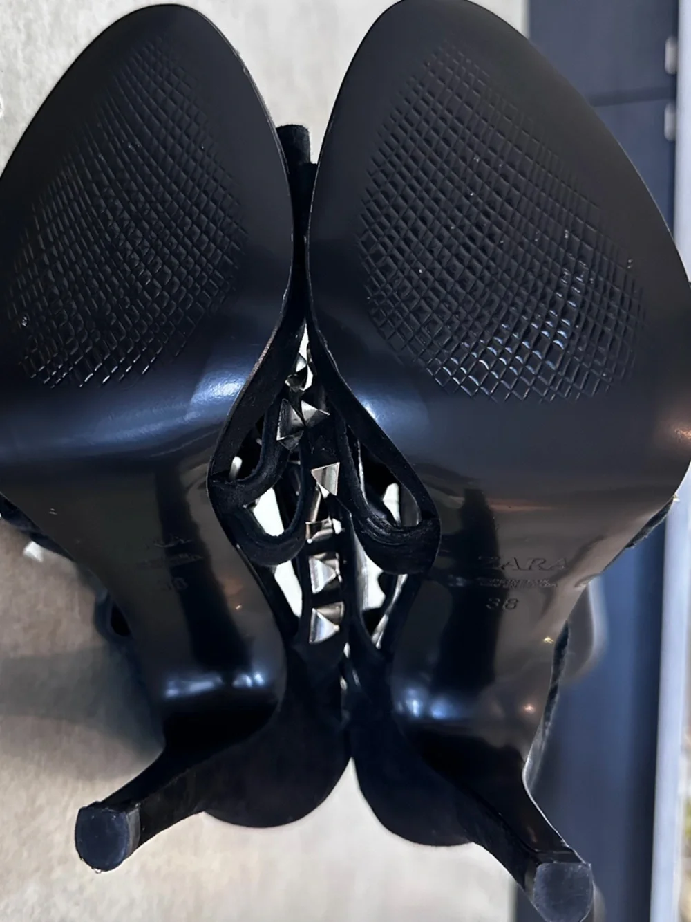Zara STUDDED Suede Heels Black EU 38 - Picture 6 of 7